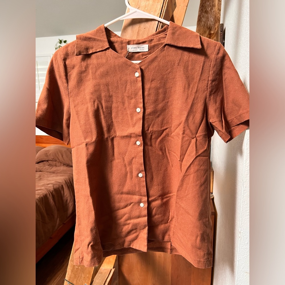 Rust color button front collared shirt